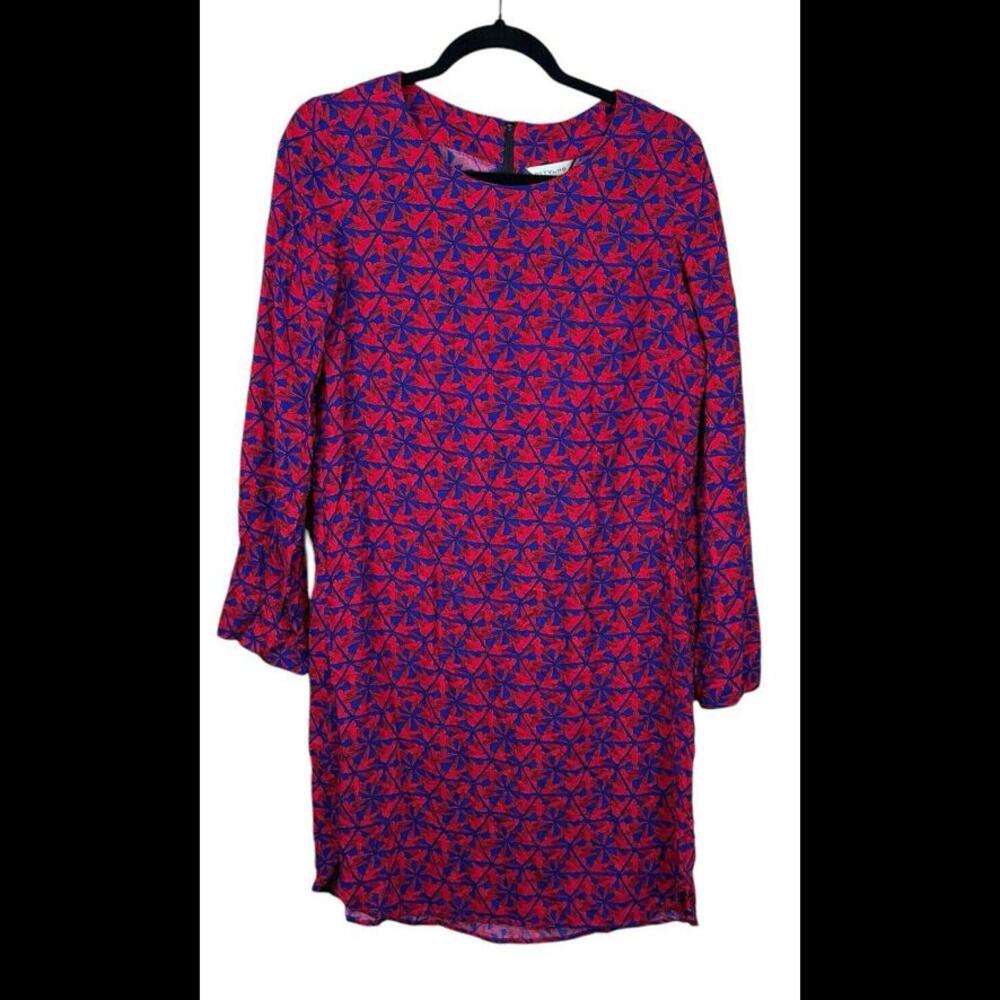 Anthropologie 11 1 TYLHO  Bird Print Dress Size‎ Medium Red Blue EUC